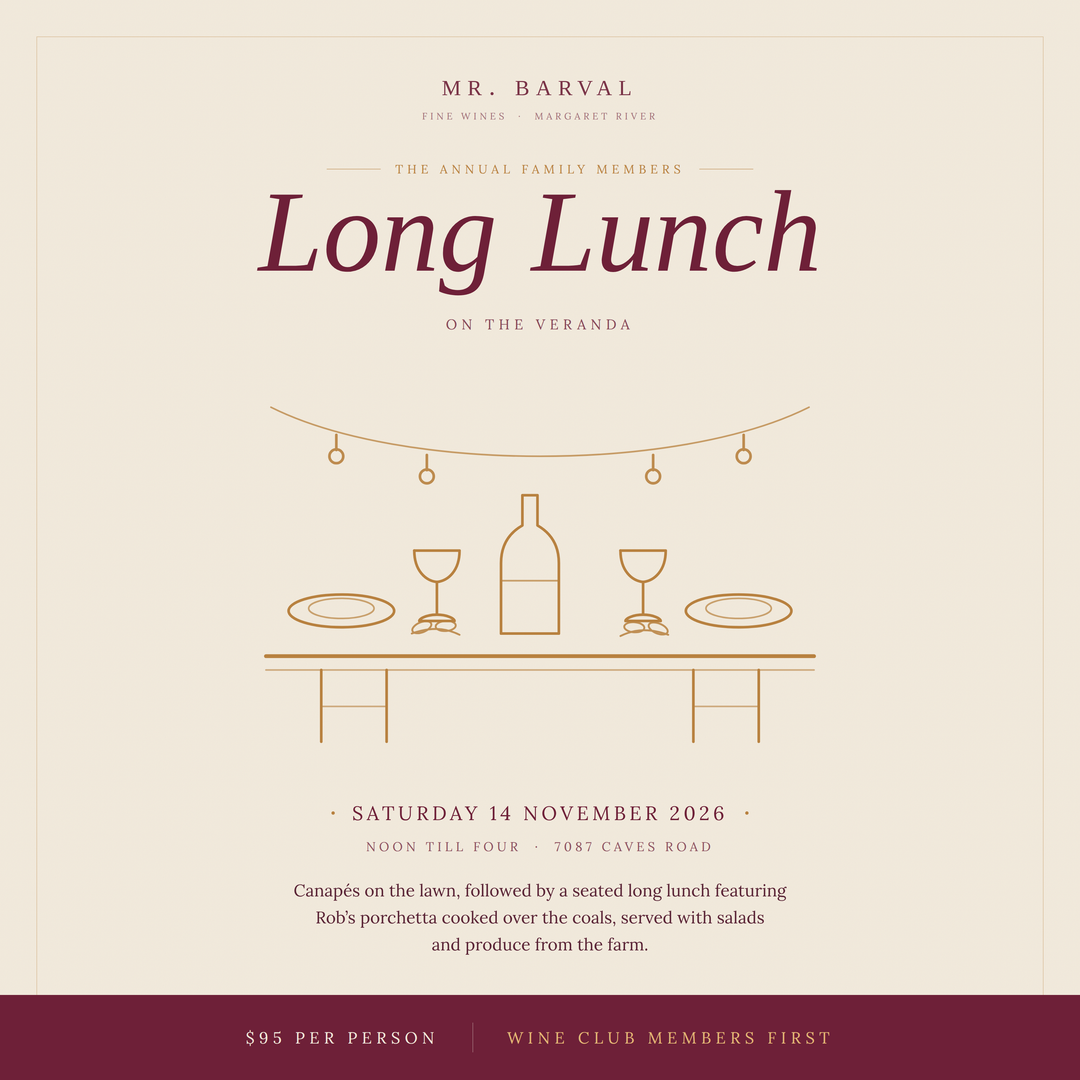 The Annual Family Members Long Lunch, Saturday 14 November 2026 at Mr Barval Winery